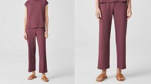 Eileen Fisher Washable Stretch Rib Straight Pants L Trouser Pink Mauve Capsule